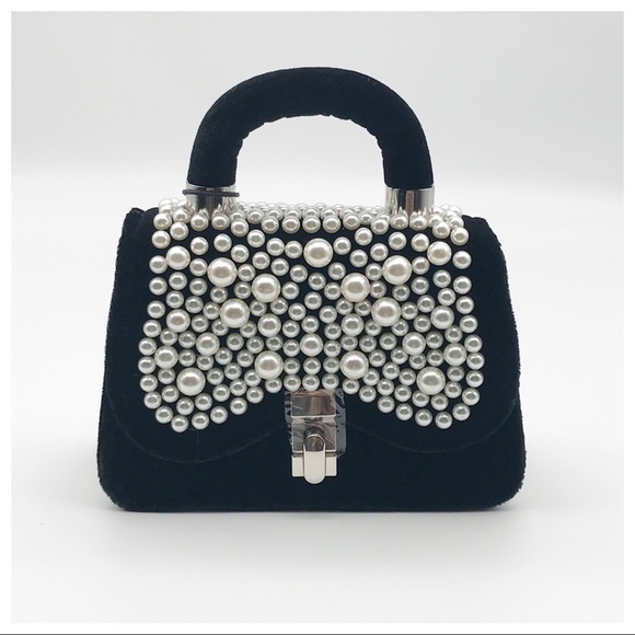Zara Velvet Mini Pearl Crossbody Convertible Bag - Picture 1 of 8